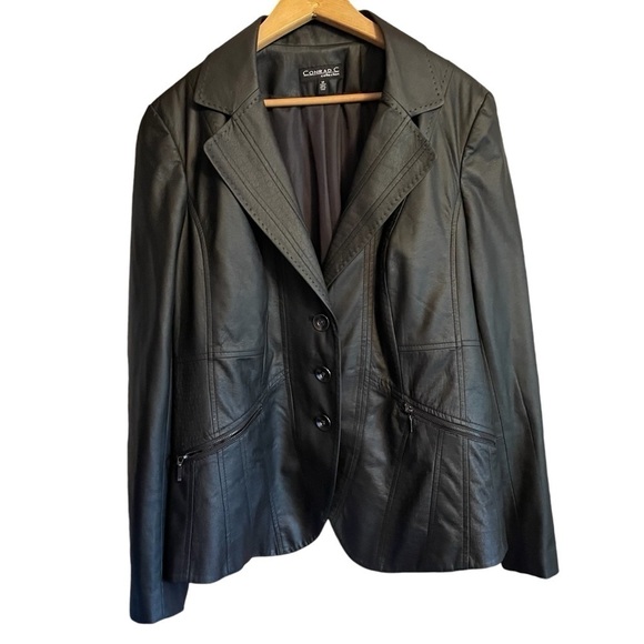 Conrad C Collection - Black Faux Leather Blazer - Size 18 - Picture 1 of 12